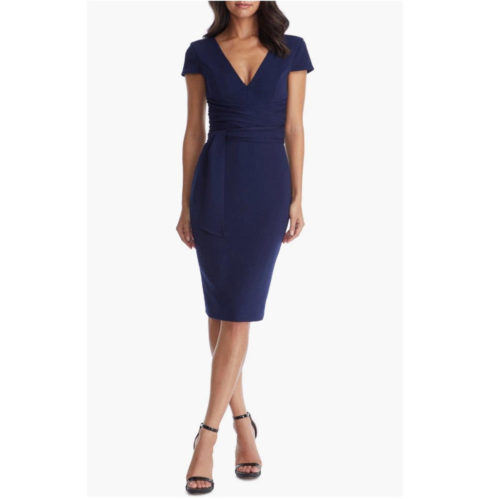 NEW Dress the Population Dana Wrap Waist Cocktail Dress Navy, Size L New w/o Tag