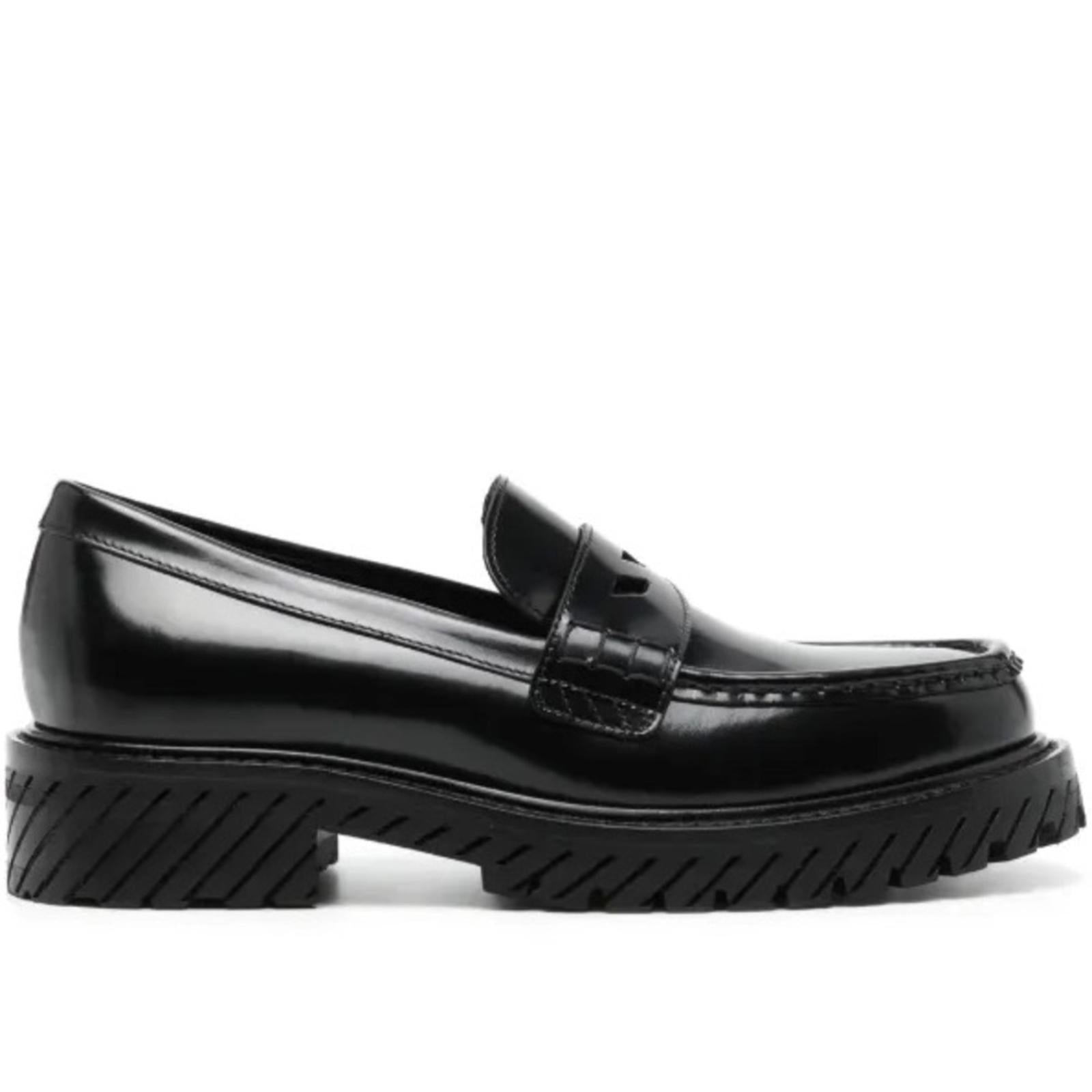 Off-White Diag-Stripe Black Leather Loafers, Size 41 NEW in Box +DustBag $1,055