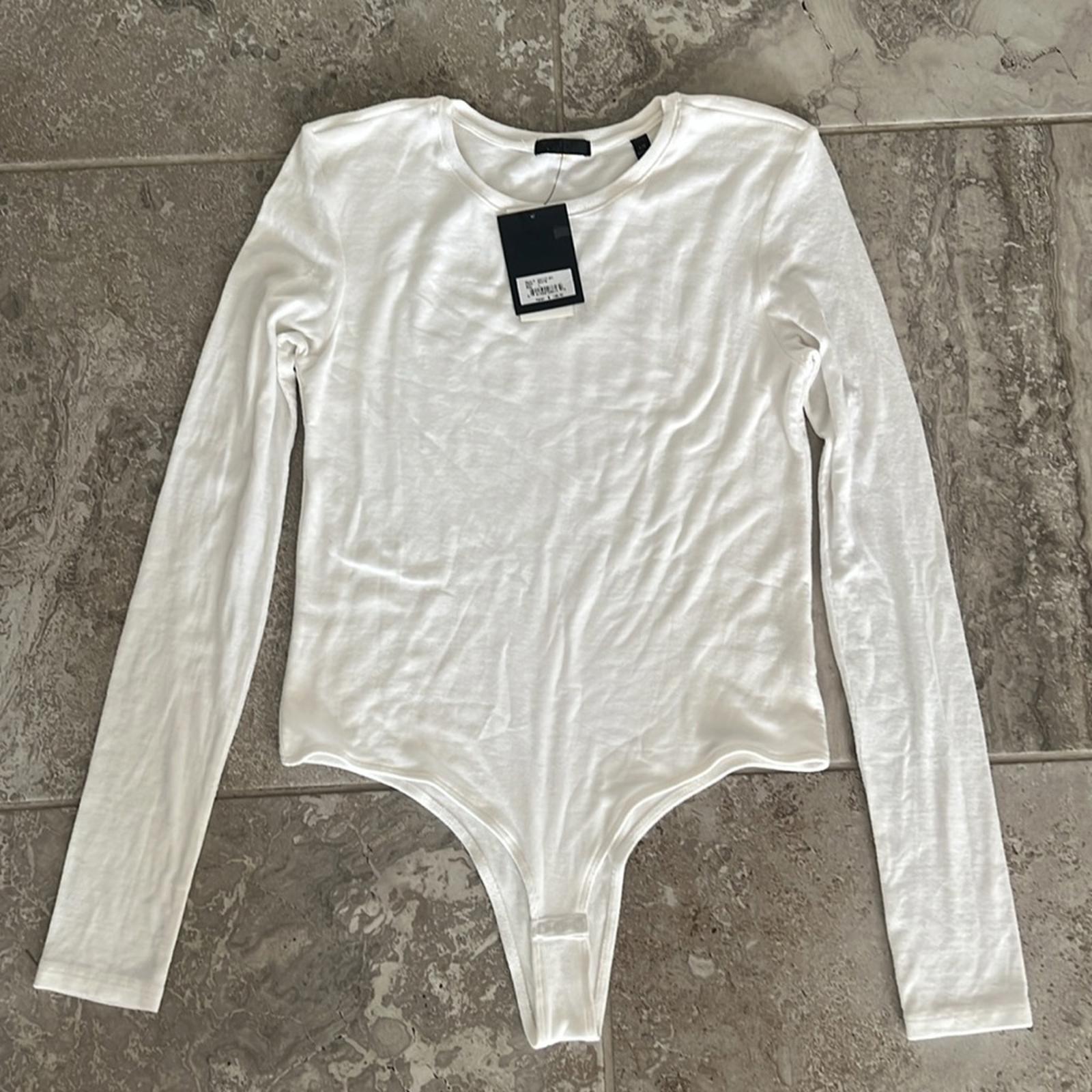 ATM Anthony Thomas Melillo Long-Sleeve Bodysuit in White, Size L New w/Tag $195