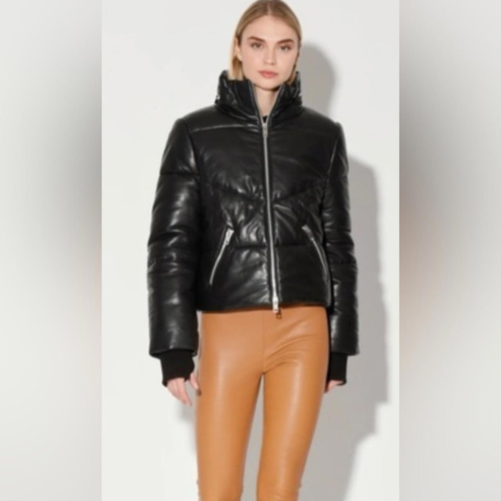 NEW Walter Baker Edwina Puffer Jacket 100% Lamb Leather, Black, NEW w/o Tag $748