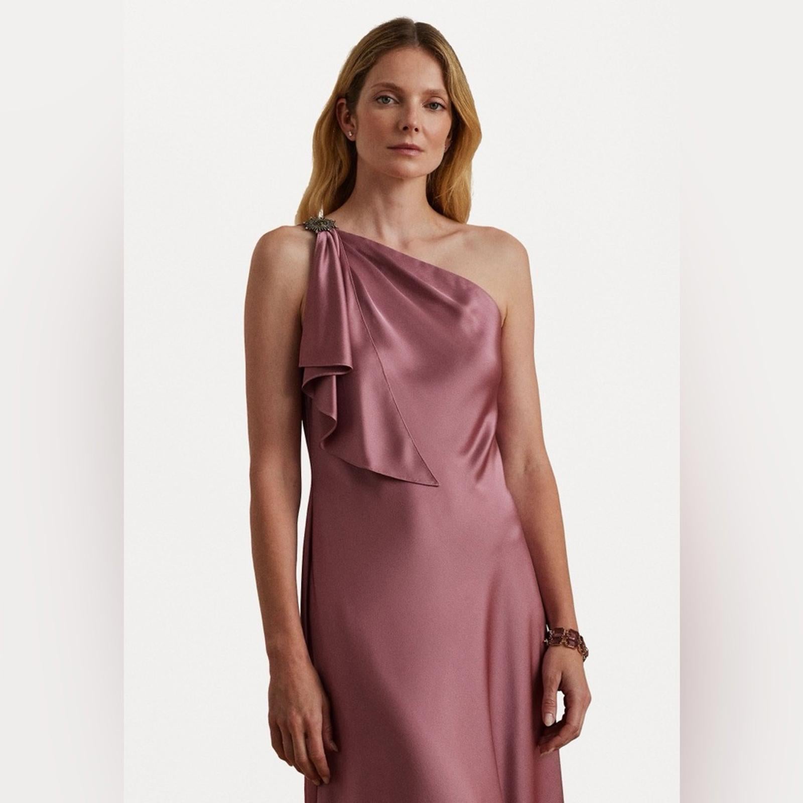 Ralph Lauren Satin Charmeuse One-Shoulder Gown Maxi Dress, Size 8, New w/Tag