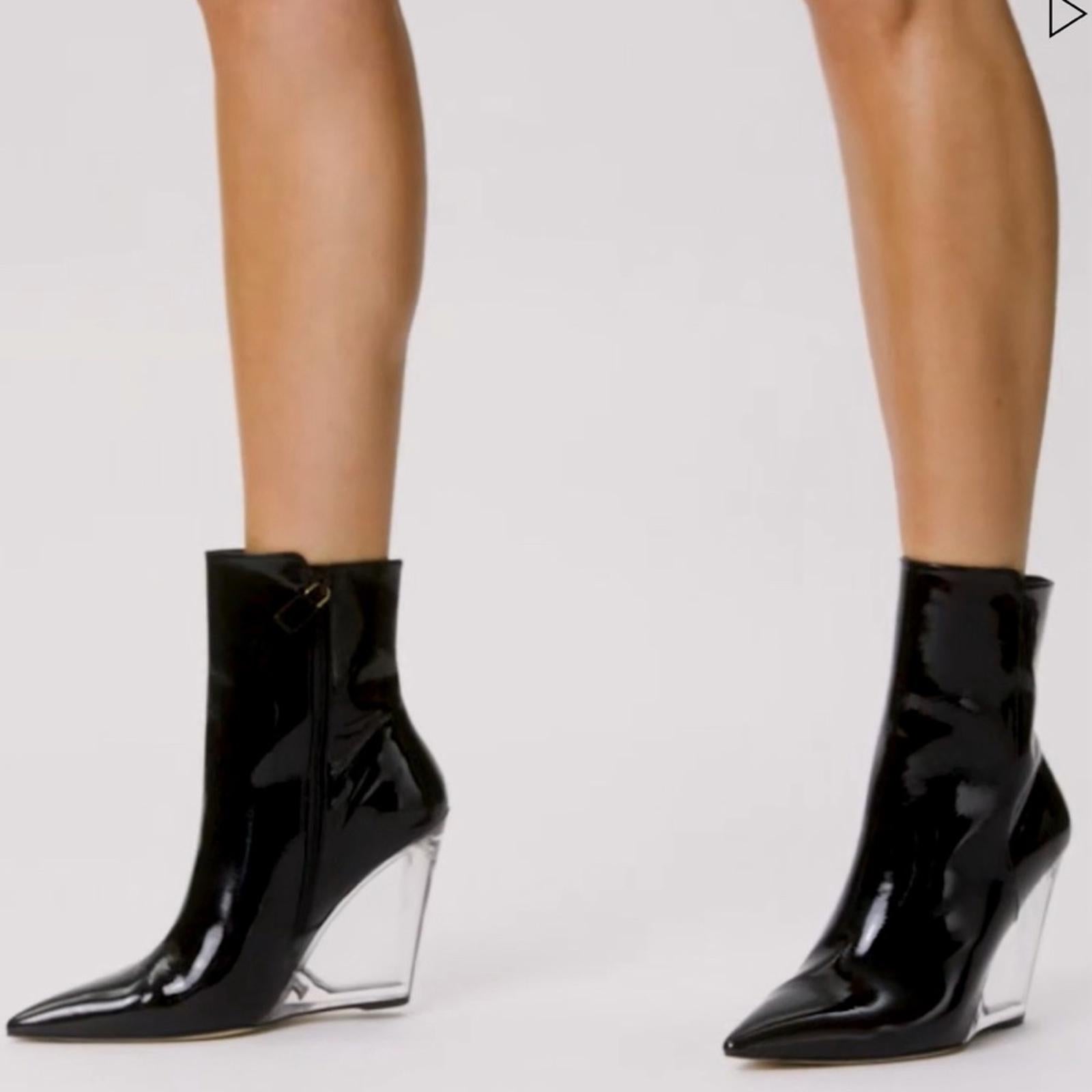 Stuart Weitzman Lucite 100 Wedge Heel Boots in Black Size 7.5 New w/o Box $750
