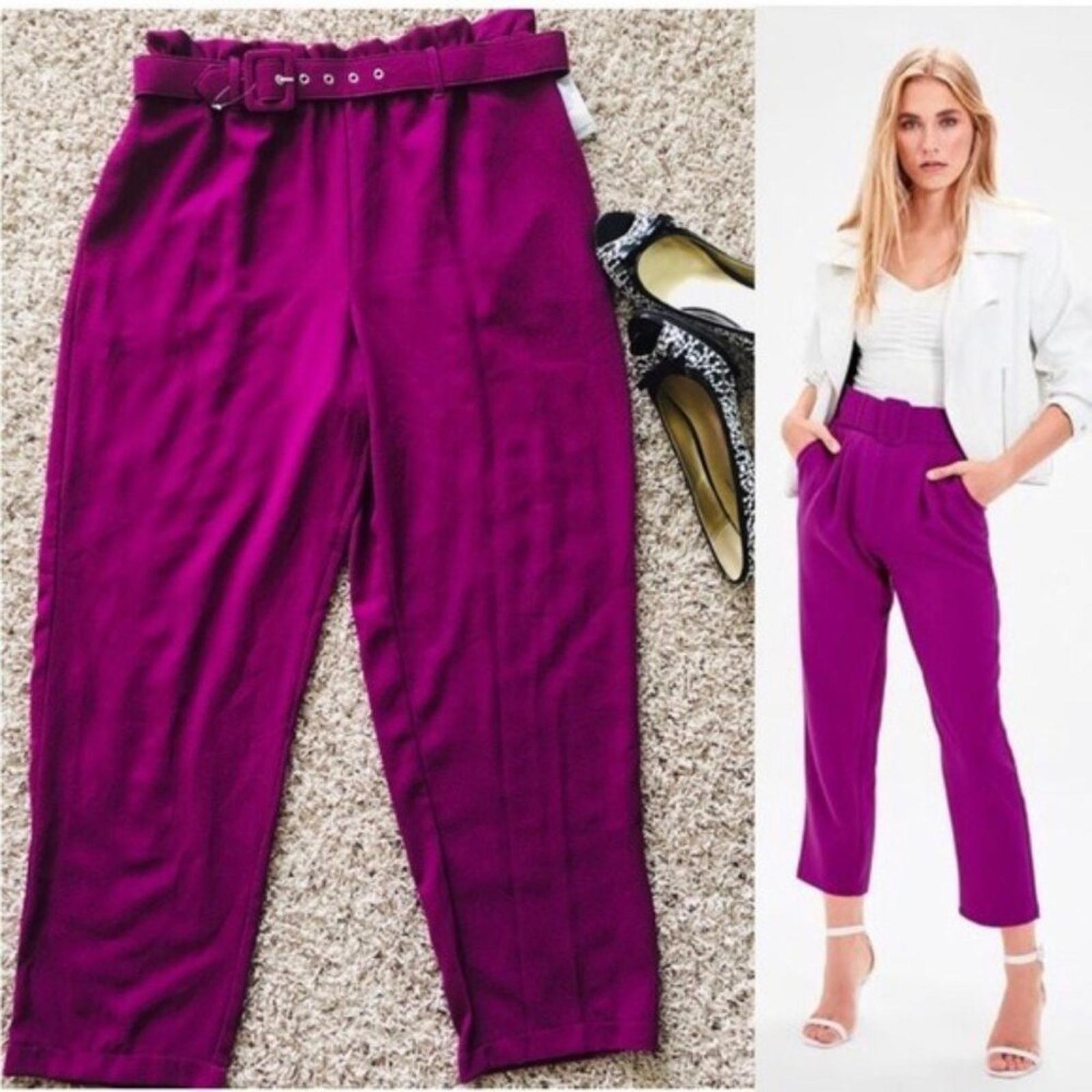 June & Hudson Belted Paper Bag High-Waisted Pants in Fuschia, Size L EXCELLENT