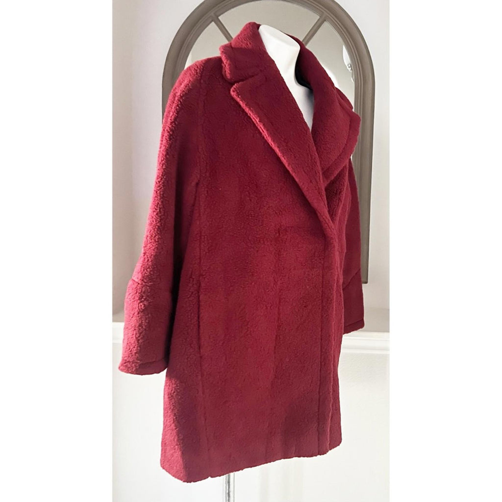 ICONS Cinzia Rocca Wool Teddy Pea Coat in Red, Size 10 NWT $1,005 Made in Italy