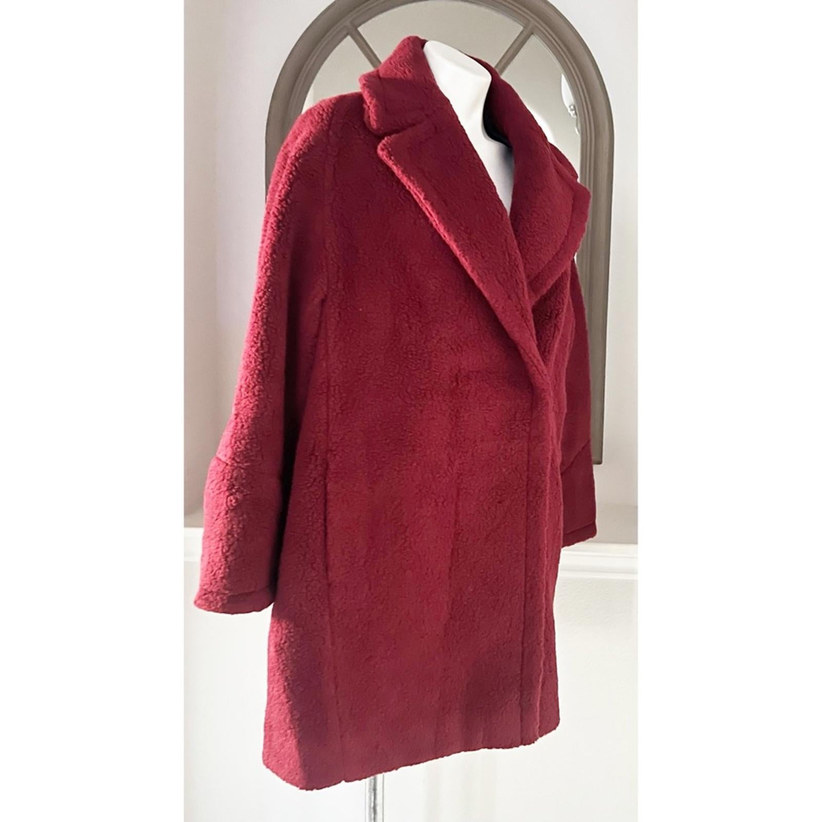 ICONS Cinzia Rocca Wool Teddy Pea Coat in Red, Size 10 NWT $1,005 Made in Italy