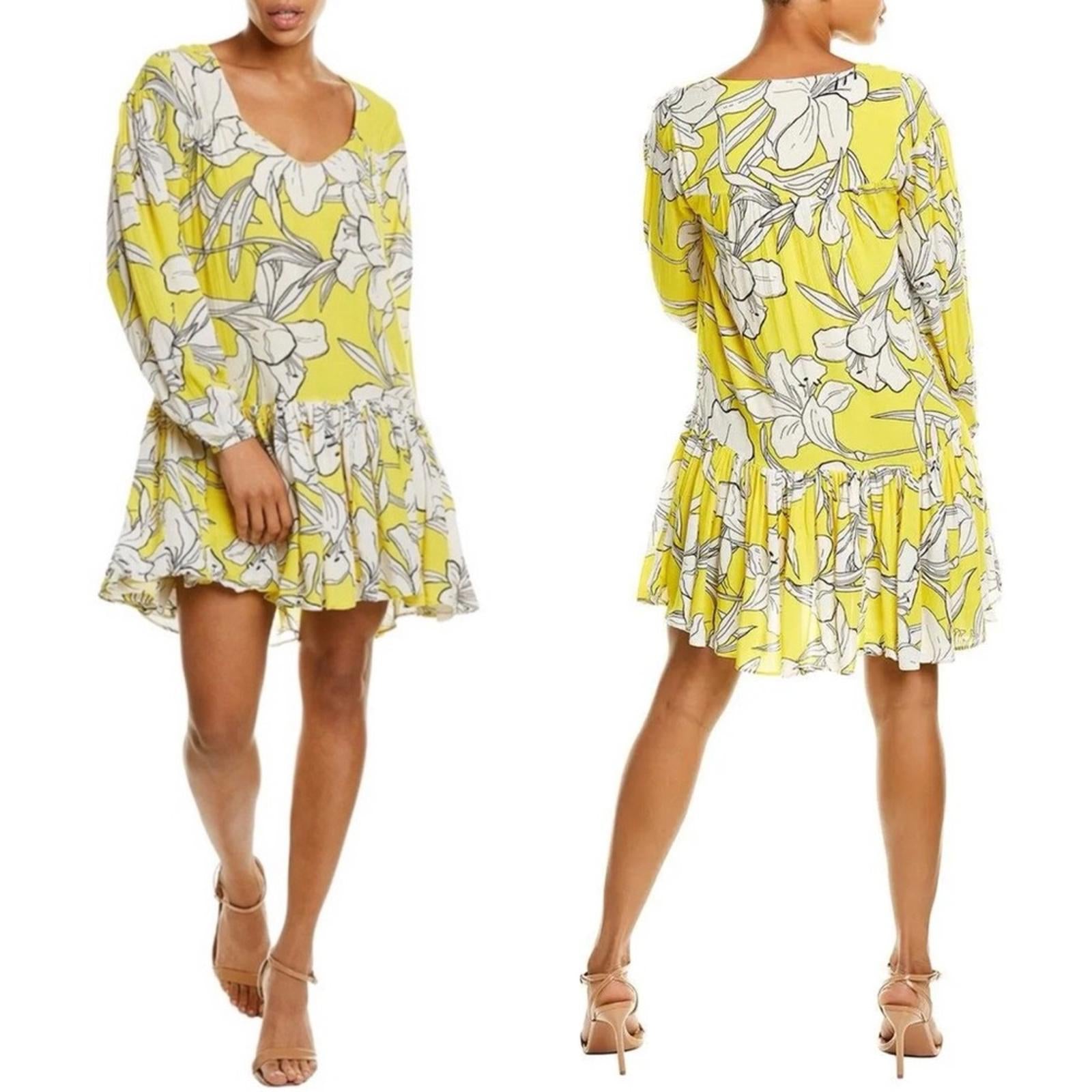 Walter Baker Lilith Floral Long Sleeve Dress in Hibiscus Sun Size L, NWT $268