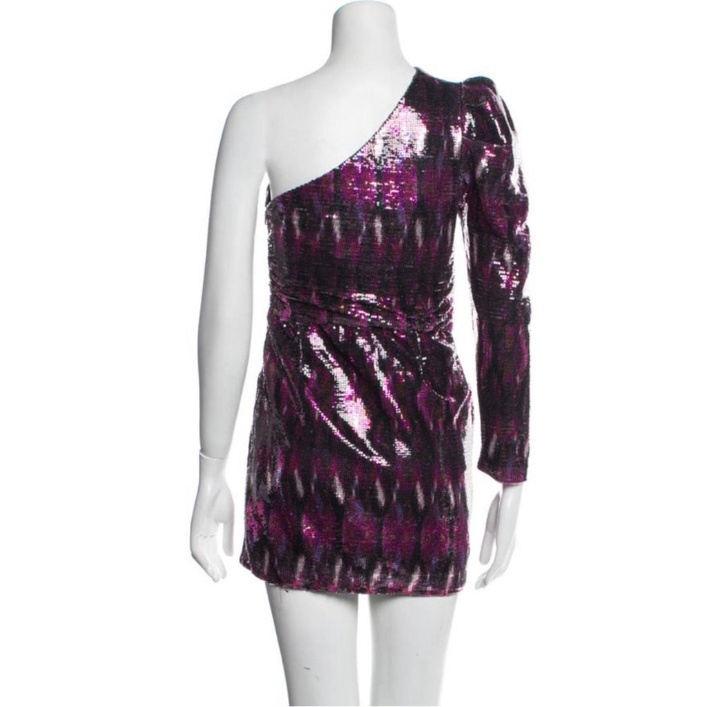 MISA Revolve Nova One-Shoulder Sequin Mini Dress, Purple Size M New w/Tag $370