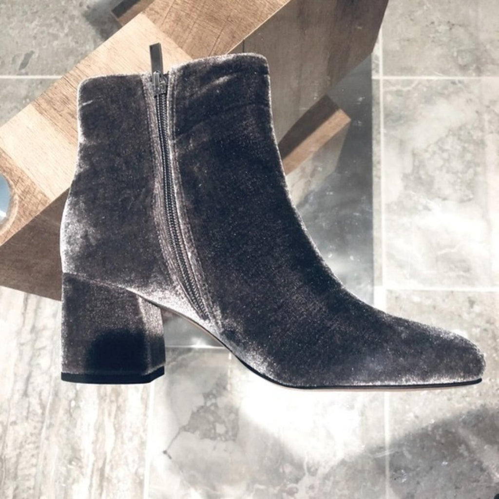 Franco Sarto Suede Velvet Jubilee Booties in Nimbus Grey, Size 7.5 New in Box
