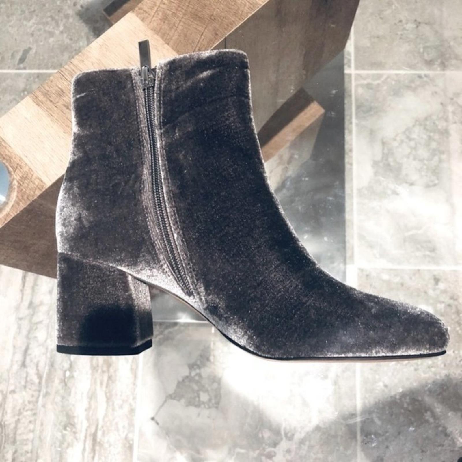 Franco Sarto Suede Velvet Jubilee Booties in Nimbus Grey, Size 7.5 New in Box