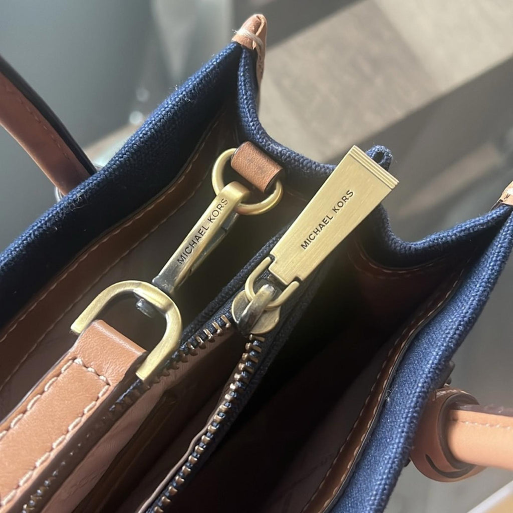 Michael Kors Mercer Canvas Crossbody, Admiral Gold EXCELLENT! Retail $228