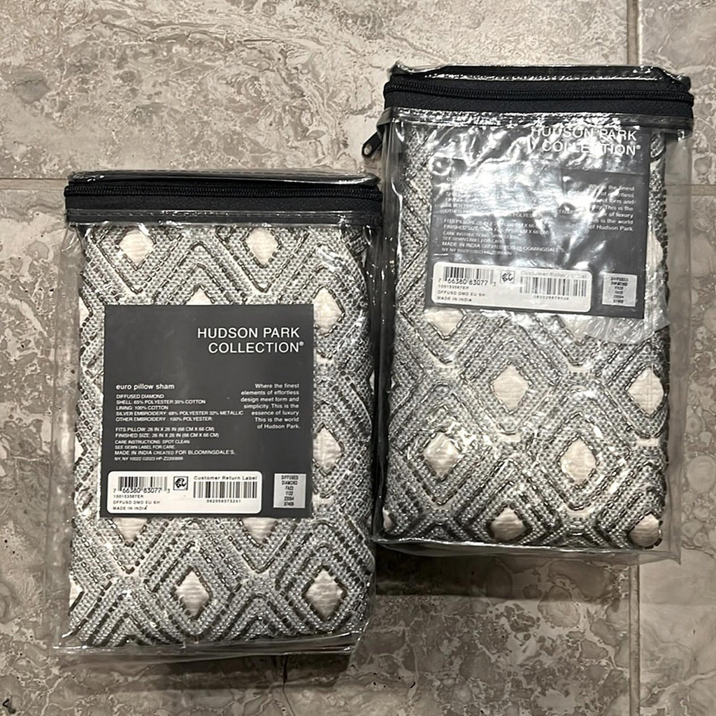 X2 Hudson Park Collection Diffused Diamond Euro Pillow Shams New w/Tag