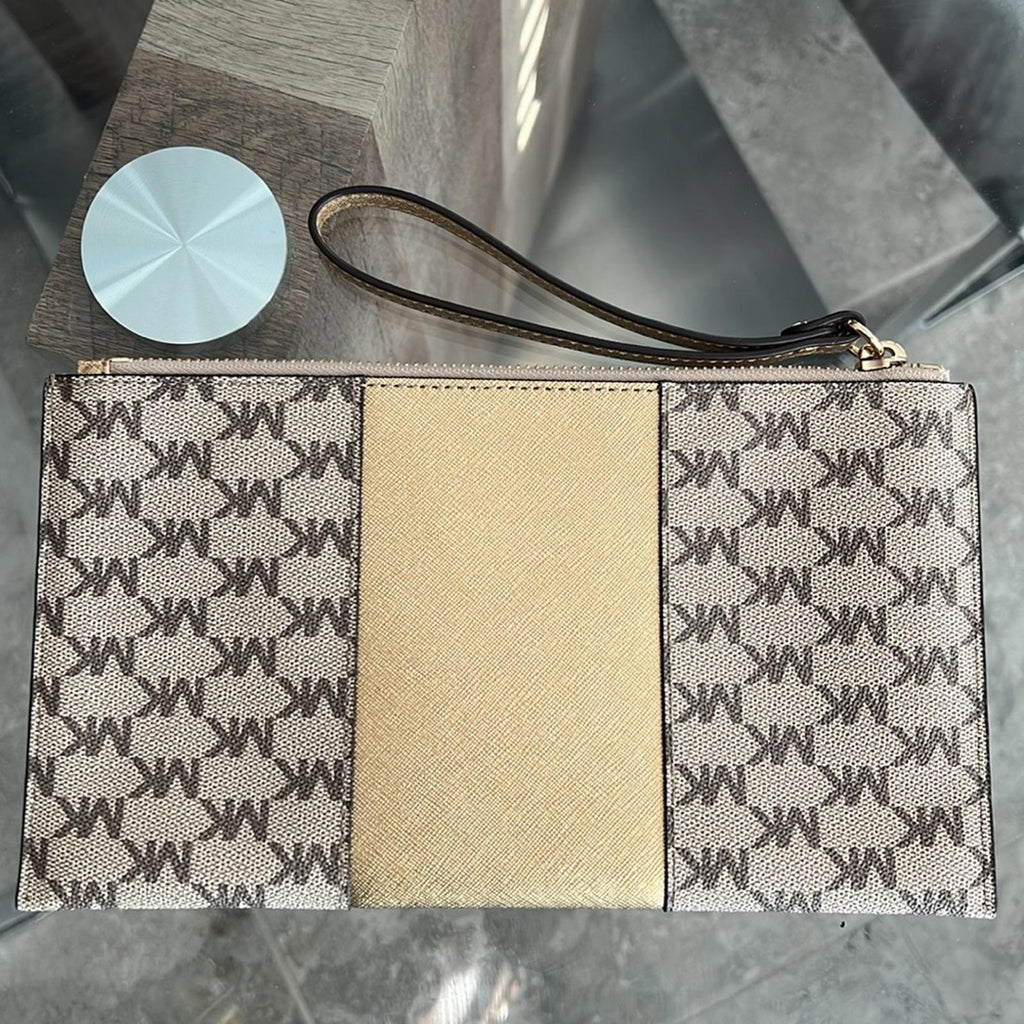 Michael Kors Large Center Stripe Zip Clutch MK Monogram, New w/o Tag Retail $98