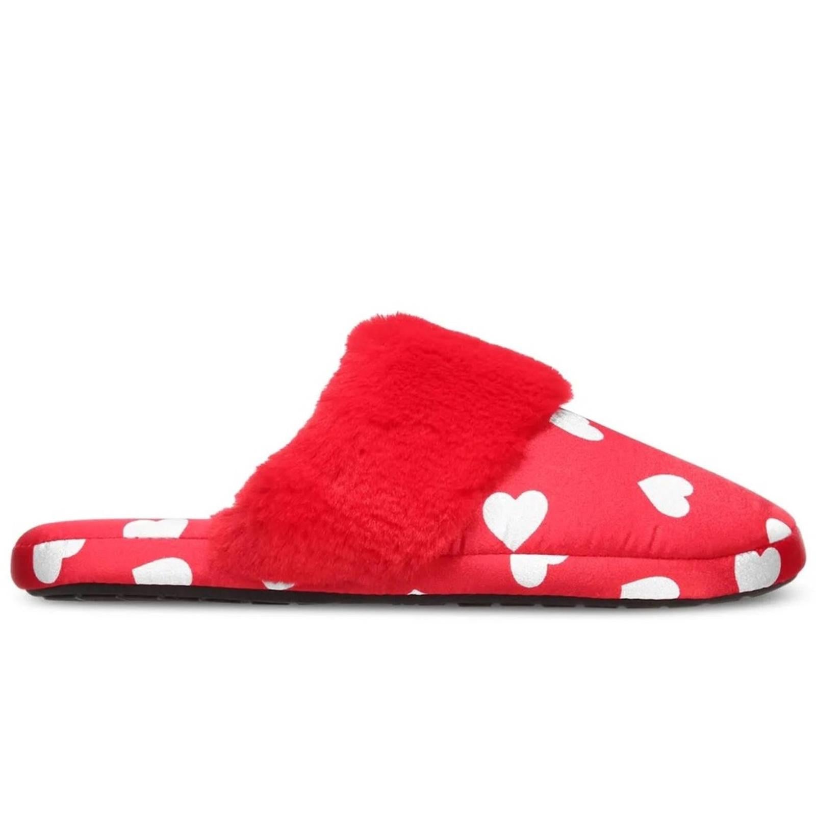 INC Hearts Faux-Fur-Trim Slippers in Red/White Size XL(11-12) New w/Tag