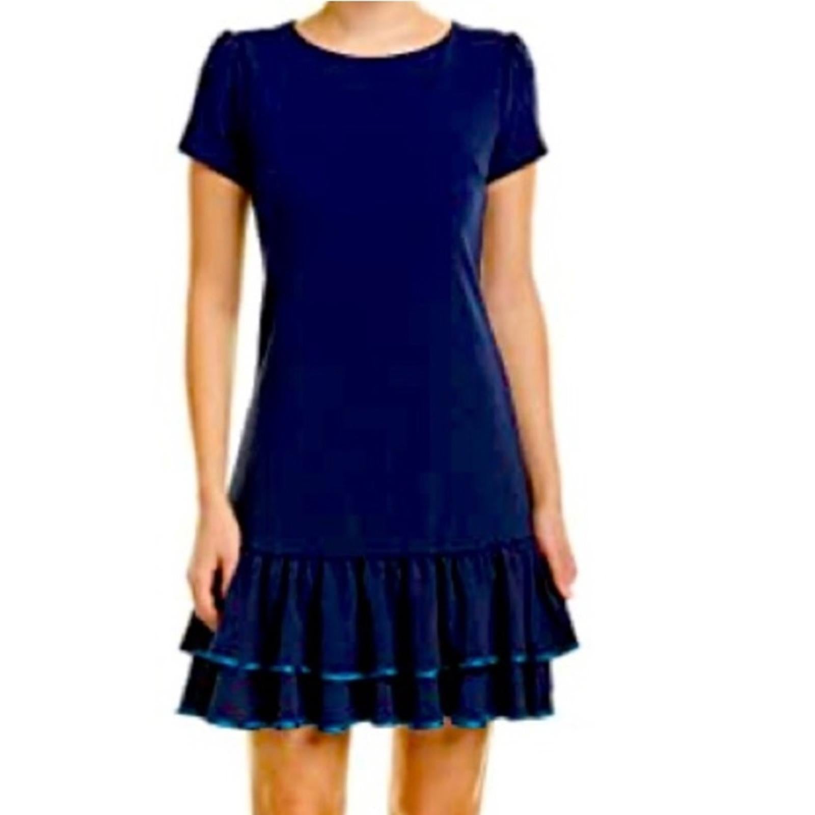 Betsy Johnson Tiered Double Ruffle Hem Dress in Navy Blue, EXCELLENT, Size 14