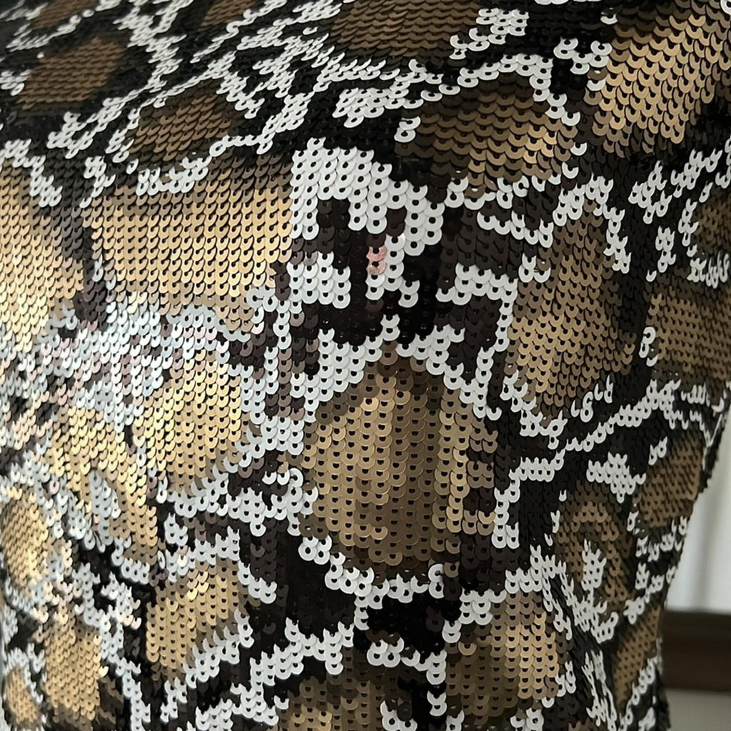 NEW Michael Kors Sequined Animal Print Top, Crewneck, Size S
