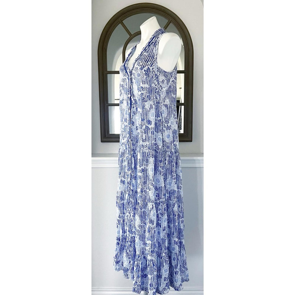 Poupette St. Barth Nana Printed Maxi Dress Revolve Blue Begonia Size L New w/Tag