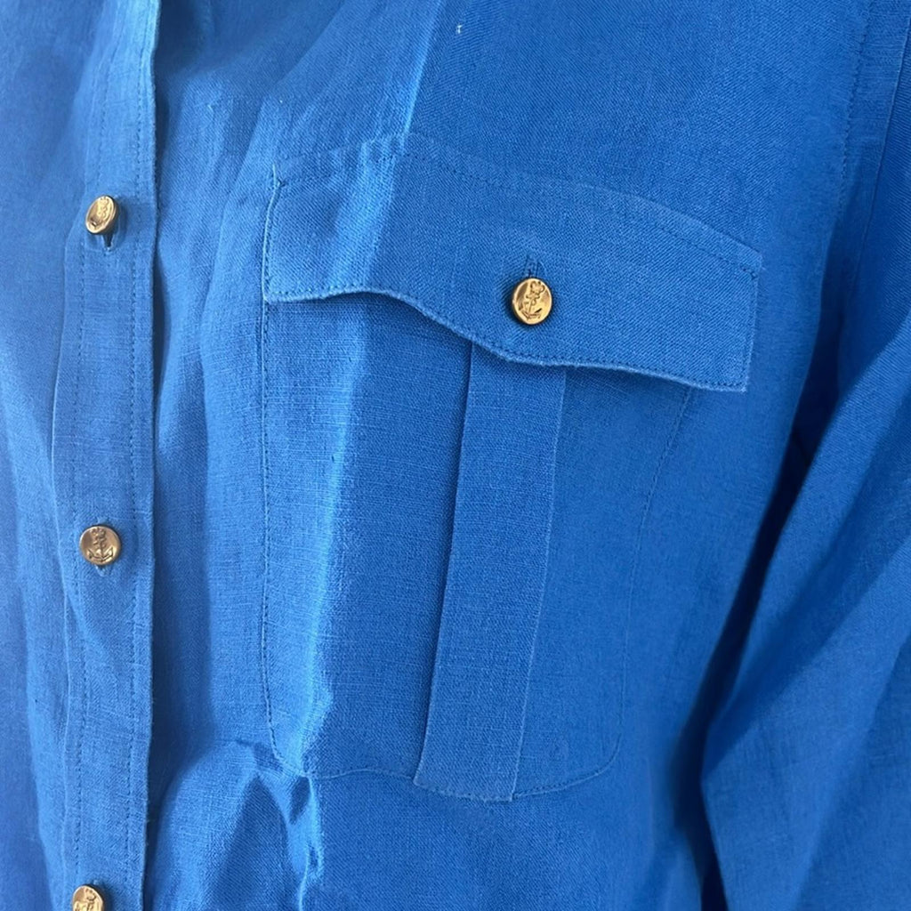 Lauren Ralph Lauren LINEN Blue Shirt Size L EXCELLENT!