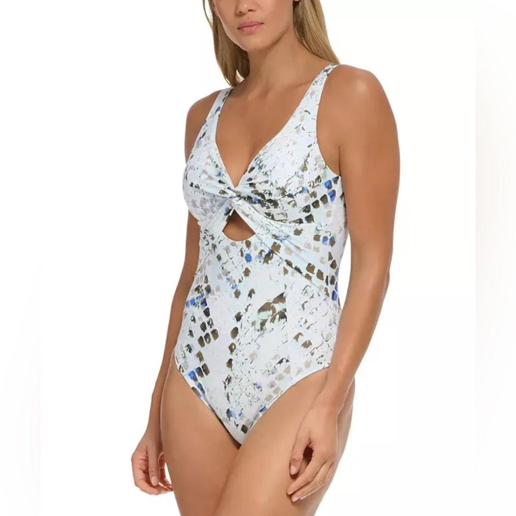 DKNY Deep V Twist Front Cut-Out One-Piece Swimsuit, Size 4 NEW w/Tag