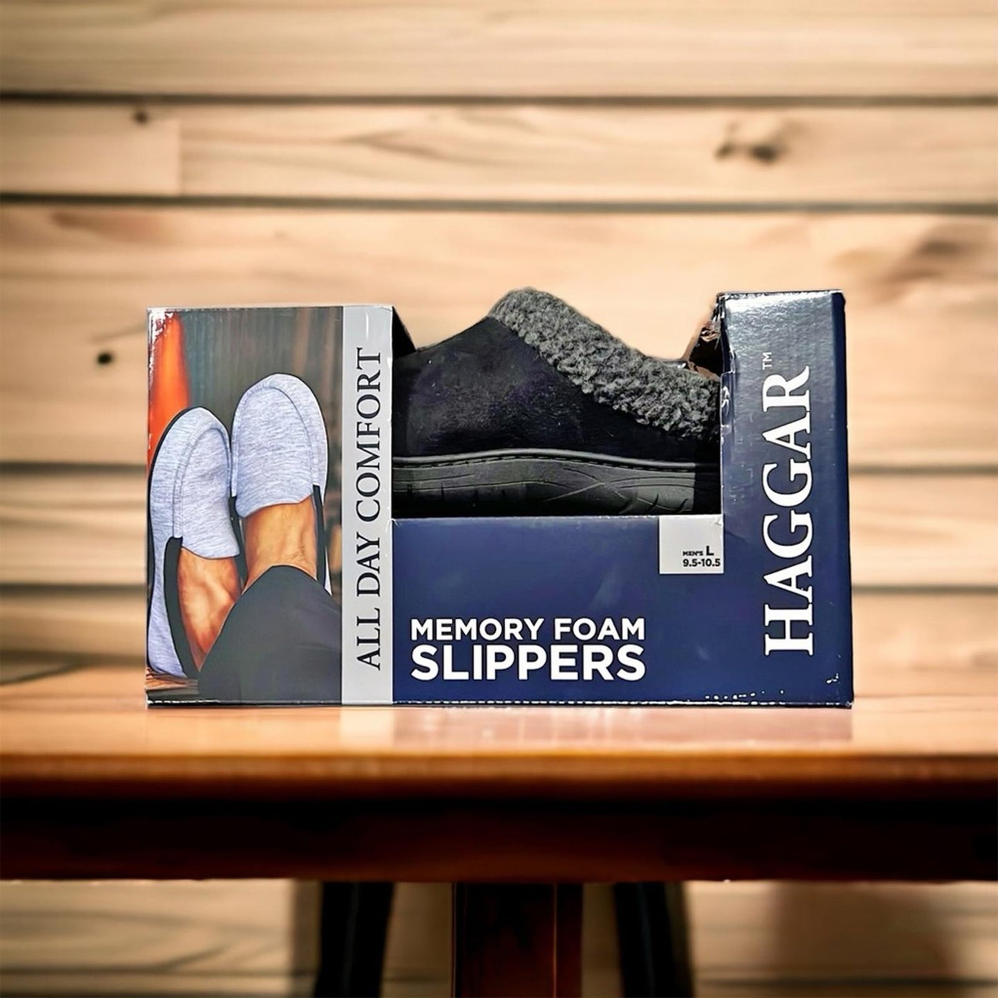 NEW Haggar Men's Faux-Suede Clog Slippers in Black, Size L (9.5-10.5) New in Box