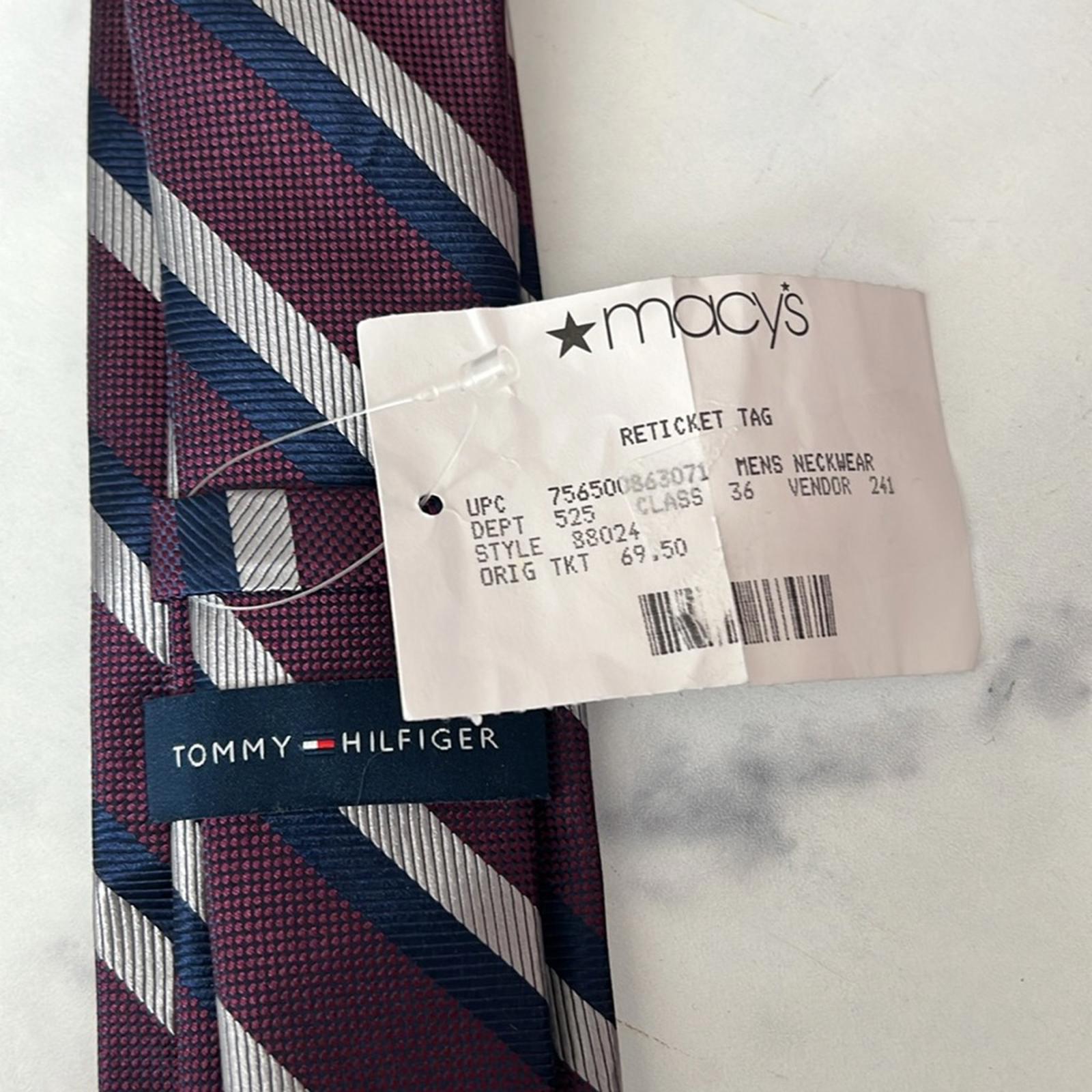 Tommy Hilfiger Diagonally Striped Silk Blend Tie in Purple, New w/Tag $69.50