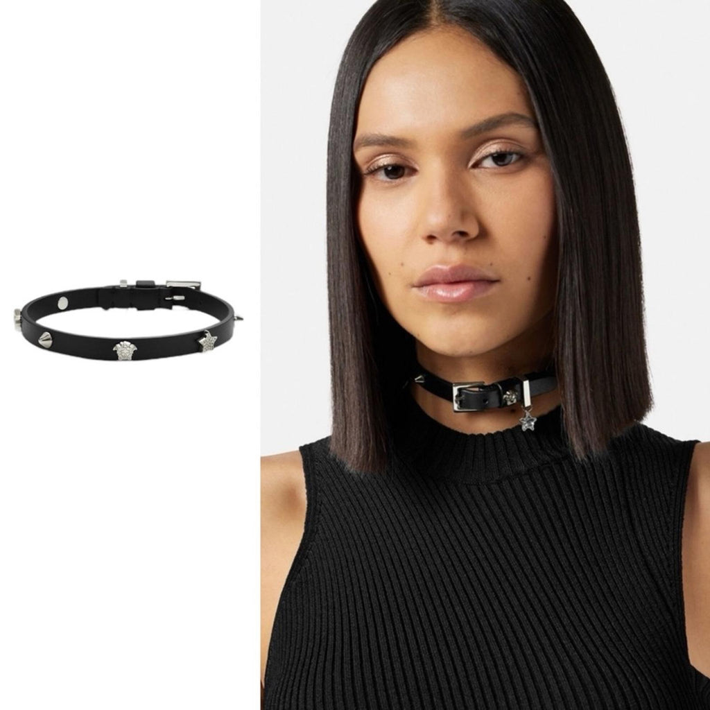 NWT Versace Studded Leather Chocker, Black New in Box