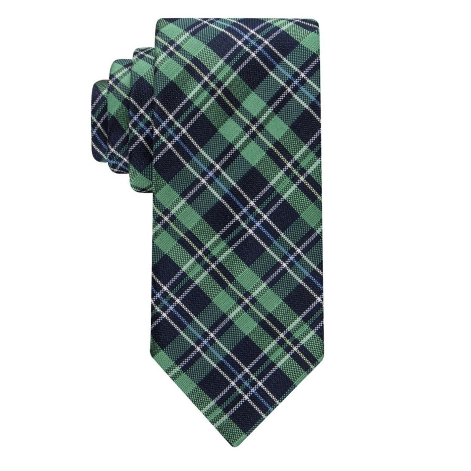 Tommy Hilfiger Men’s Classic Plaid Tartan Silk Tie in Green/Navy, One Size, NWT