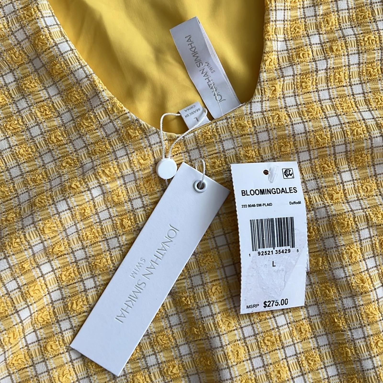 Jonathan Simkhai Rosabel Seersucker Swimsuit, Plaid Daffodil, Size L NWT $275