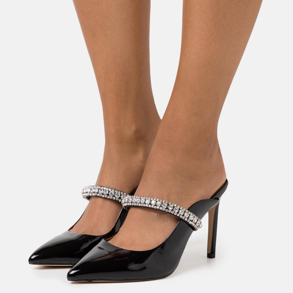 Kurt Geiger BLACK Duke Embellished High Heel Mules, Size EU 39 EXCELLENT!