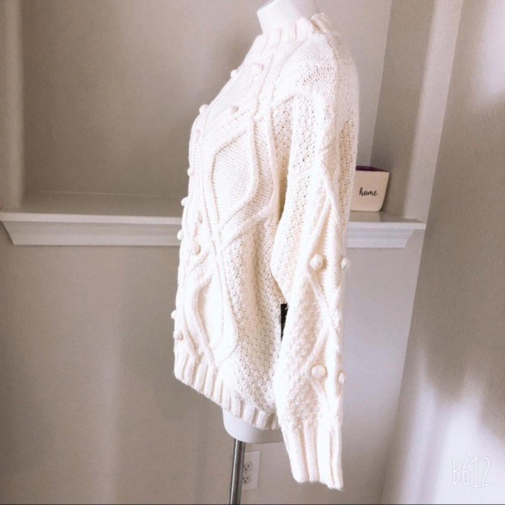 Barney's NY Co-Op Sweater Pom-Pom Oversized Knit Pullover, Size L New w/Tag