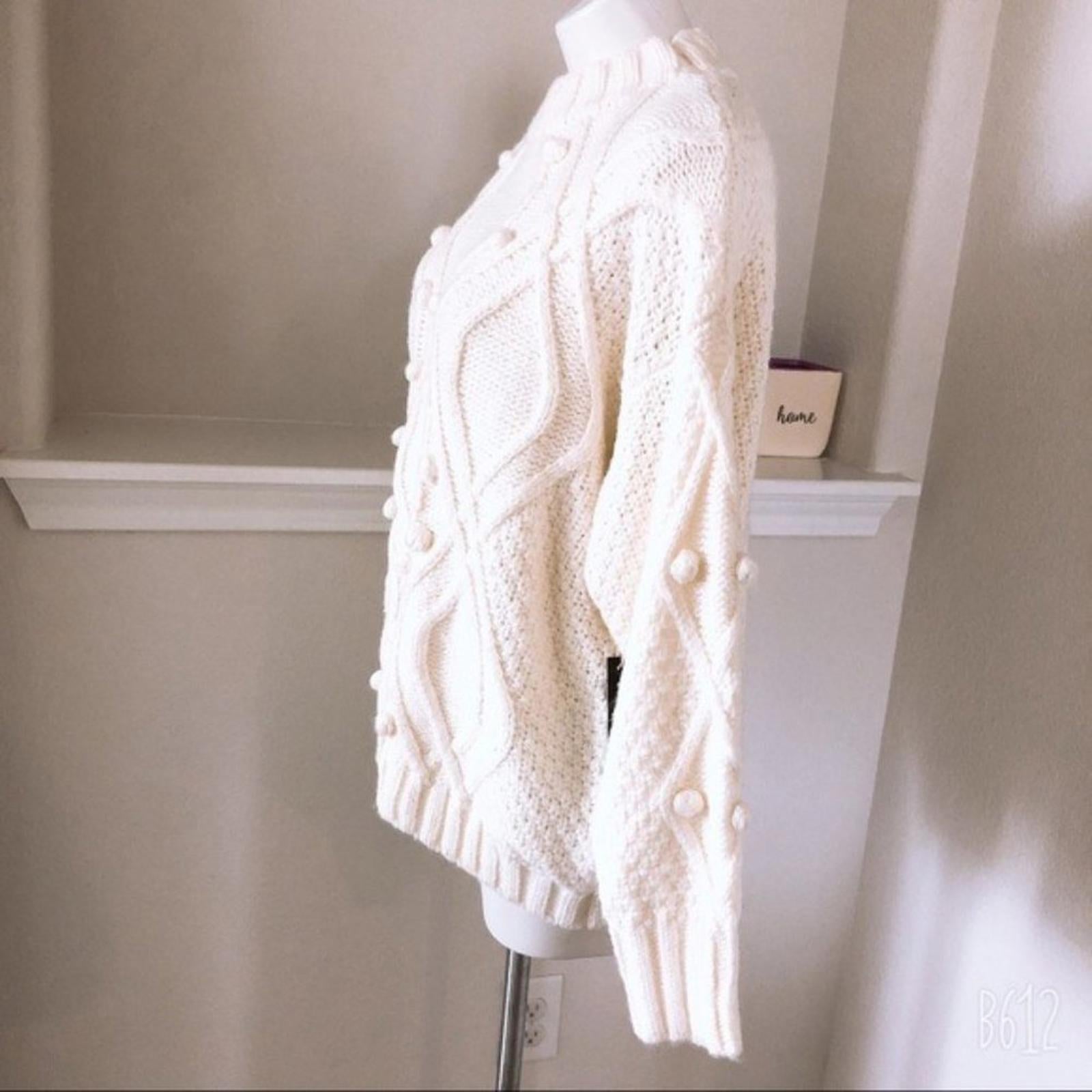 Barney's NY Co-Op Sweater Pom-Pom Oversized Knit Pullover, Size L New w/Tag