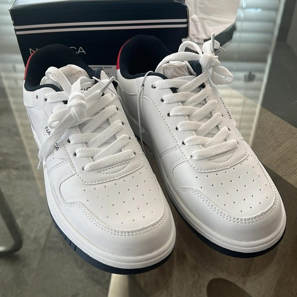 Nautica Big Boys Court Sneakers, Stafford Youth, White/Red, Size 4 New in Box