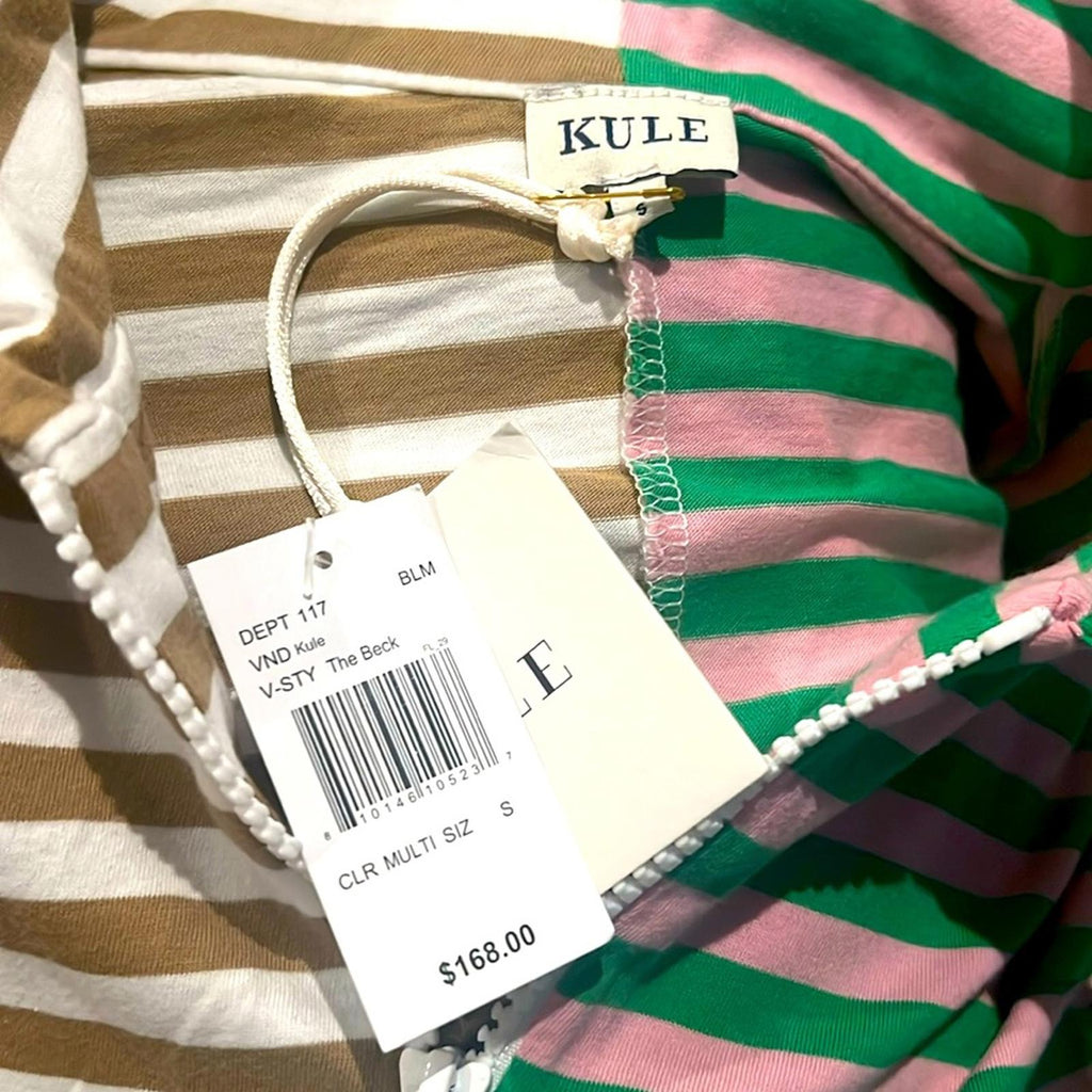 Kule The Beck Zip Neck Top Sweatshirt in Green Multi, Size S New w/Tag $168