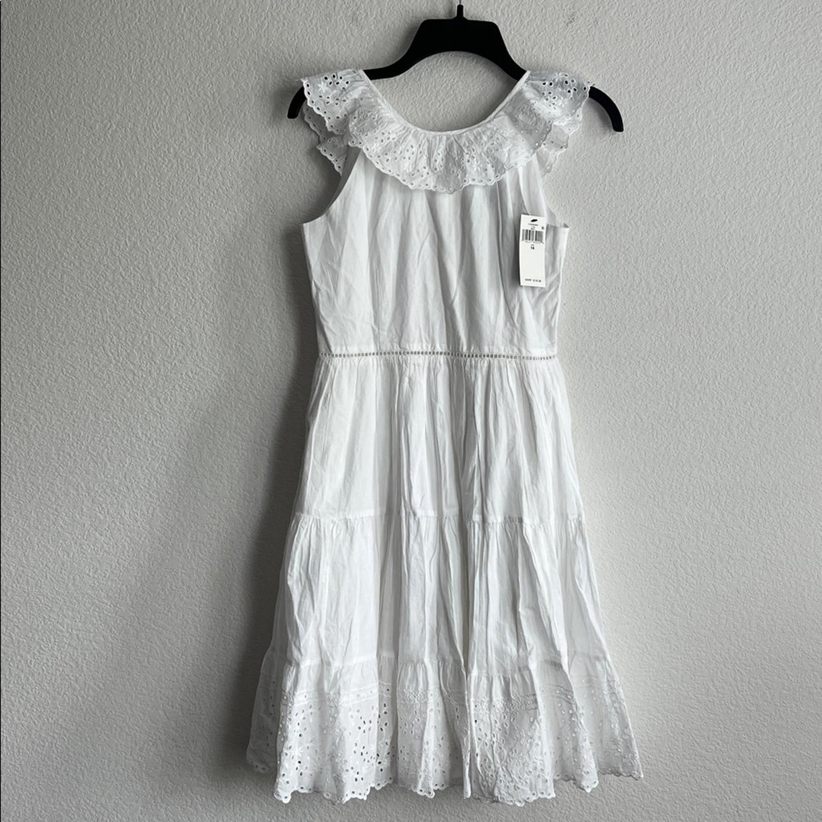 Polo Ralph Lauren White Tonal Eyelet Trim Day A-Line Dress, Size 14, NWT