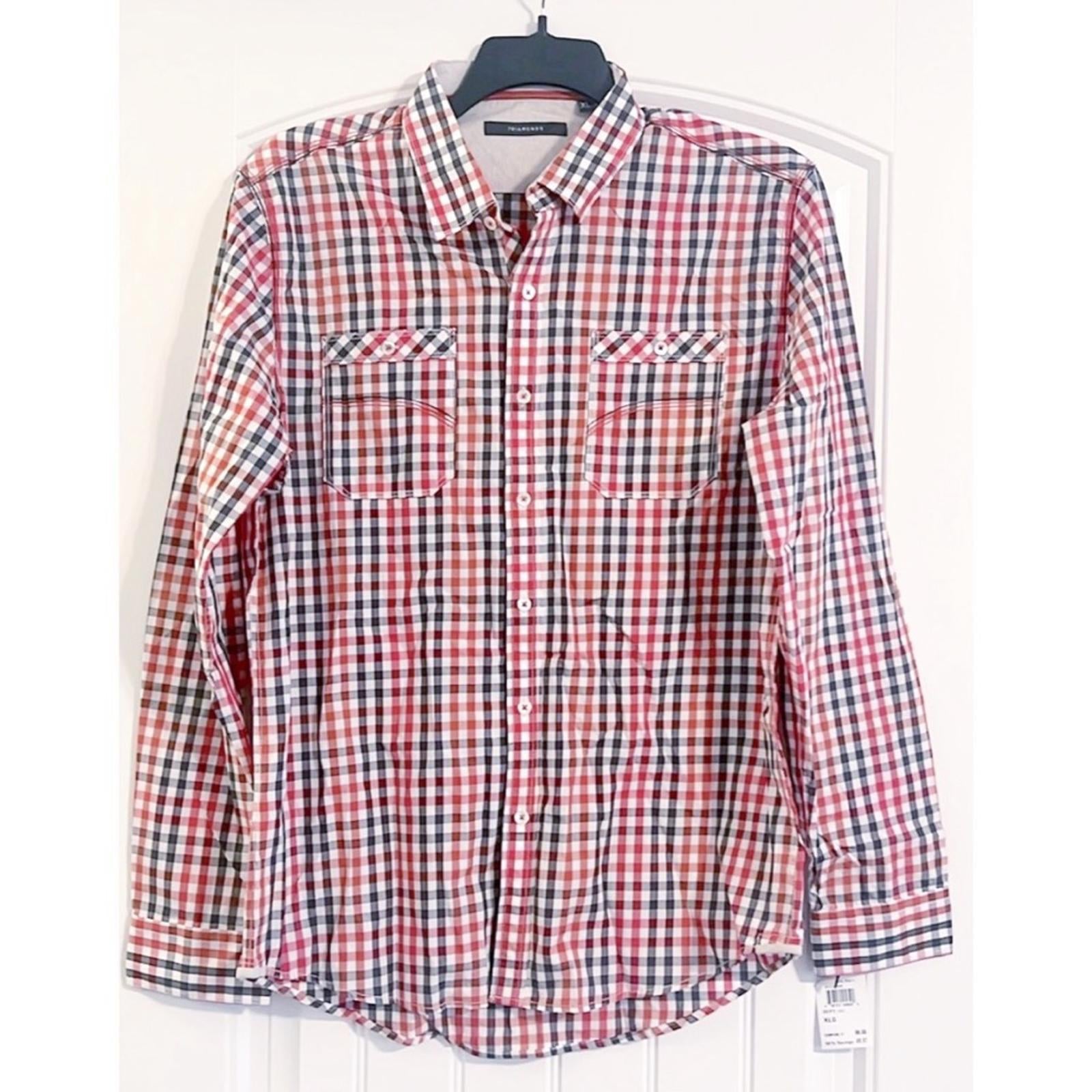 7Diamonds Checkered Button Up Shirt in White/ Navy / Red, Size XL NEW w/Tag
