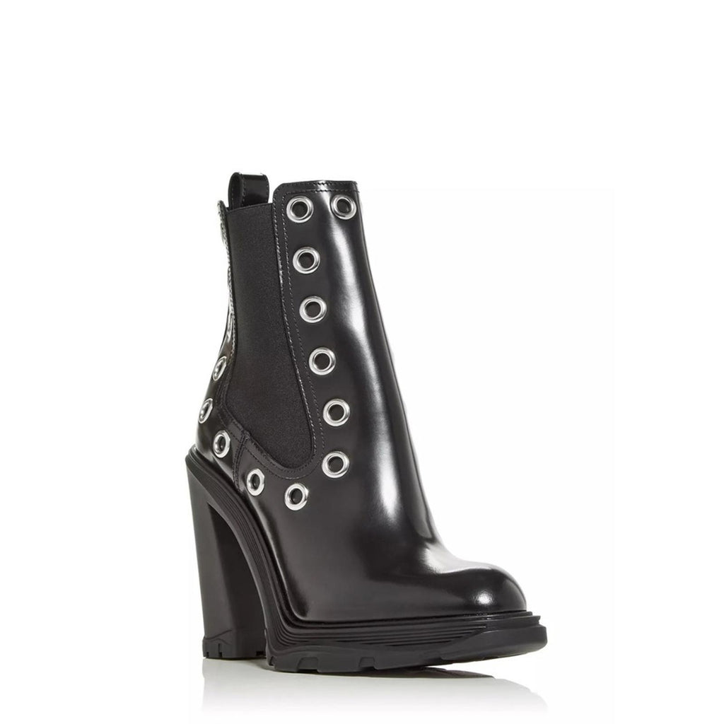 Alexander McQueen Tread Grommet Embellished Black Boots, Size 39.5, Retail $1290