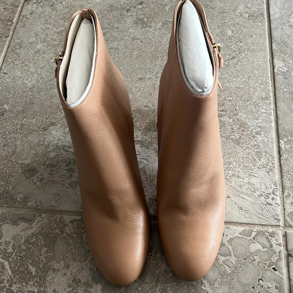 Kate Spade Knott Zip Booties, Light Fawn Pebble Calf Leather Size 11 New in Box