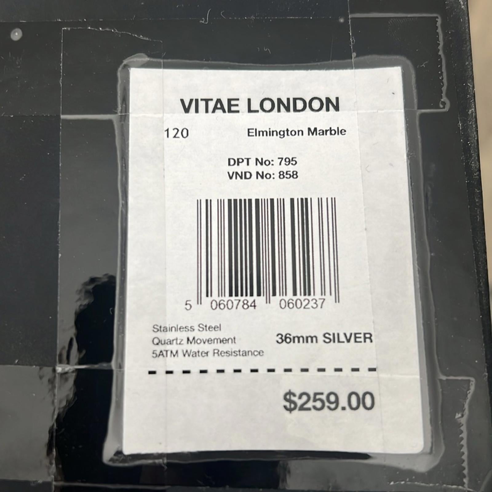 Vitae London Elmington Stainless Steel Bracelet Watch 36mm Silver New w/Tag $259