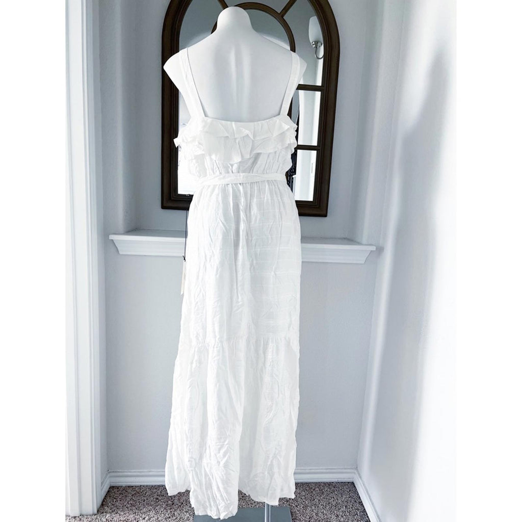 June & Hudson Belted Tiered Maxi Dress in White, NWT, Size XL