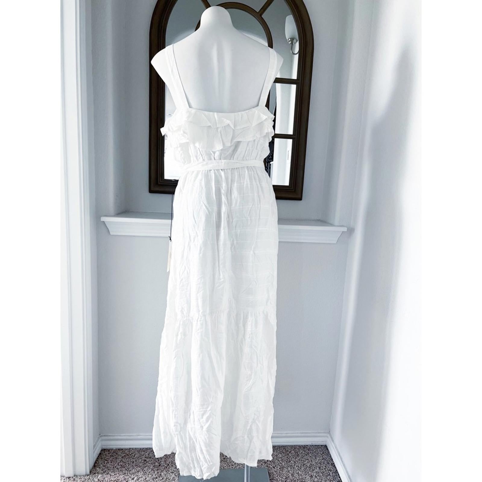 June & Hudson Belted Tiered Maxi Dress in White, NWT, Size XL