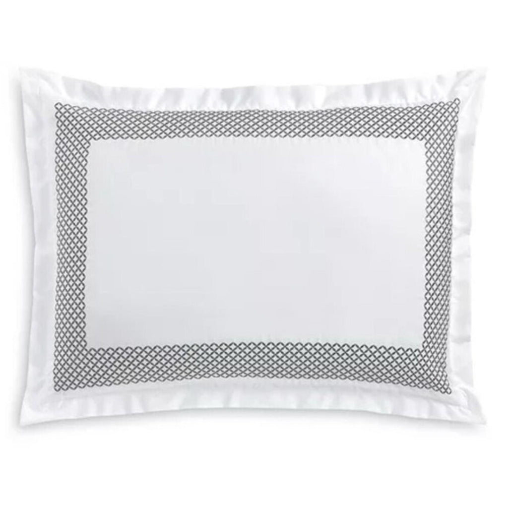 Hudson Park Collection Embroidered Geo King Sham 500 Thread Count White/Charcoal