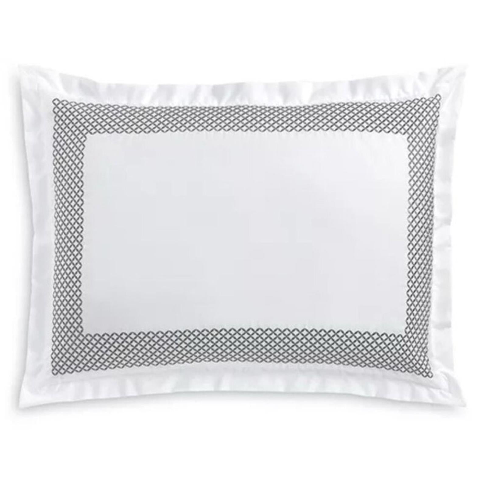 Hudson Park Collection Embroidered Geo King Sham 500 Thread Count White/Charcoal