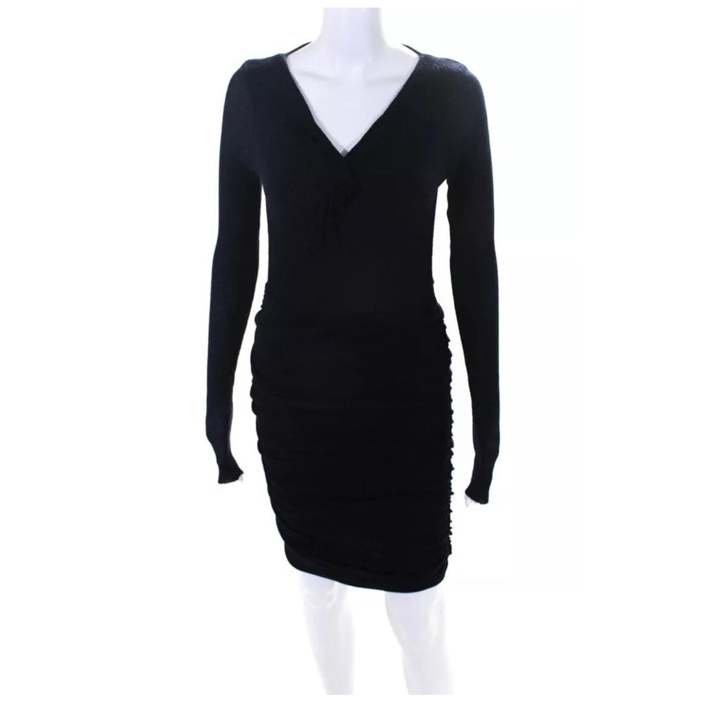 Maje Tight-Knit Long Sleeve Ruched Sweater Dress in Navy, Size 1 (S) Retail $345