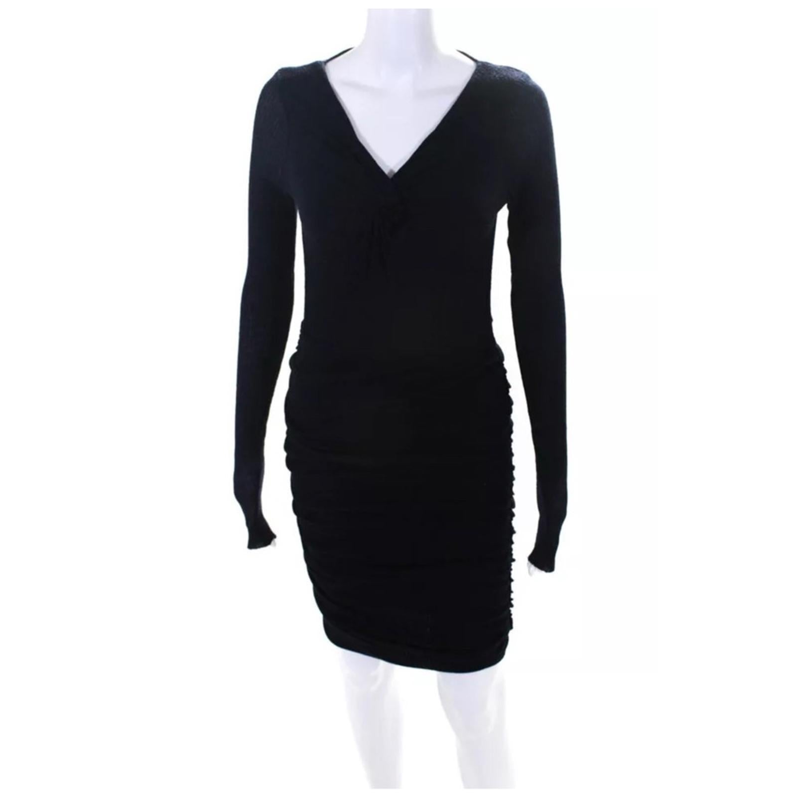 Maje Tight-Knit Long Sleeve Ruched Sweater Dress in Navy, Size 1 (S) Retail $345