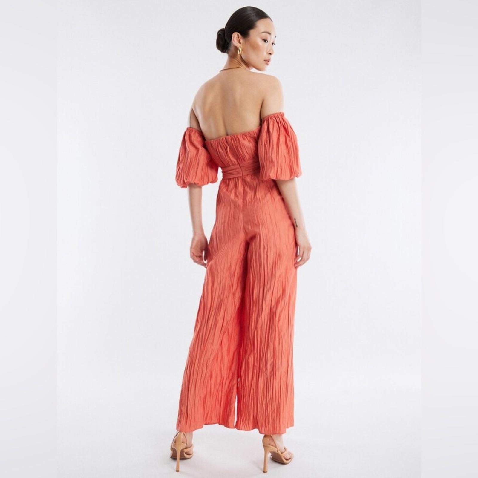 BCBGMAXAZRIA Felix Puff Sleeve Jumpsuit, Coral Size 2 New w/Tag Retail $348