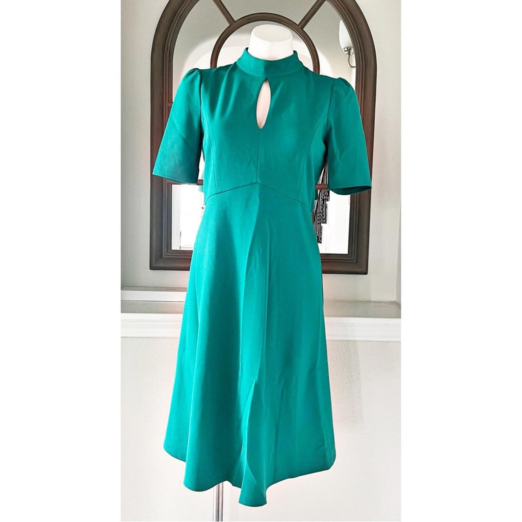 NEW London Times Keyhole Short Sleeve Fit & Flare Crepe Dress Size 8 Retail $118