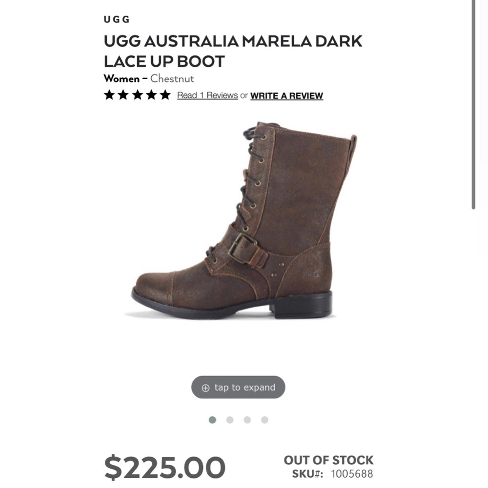 UGG Australia Marela Dark Lace-Up Leather Booties in Chestnut Brown, Size 7