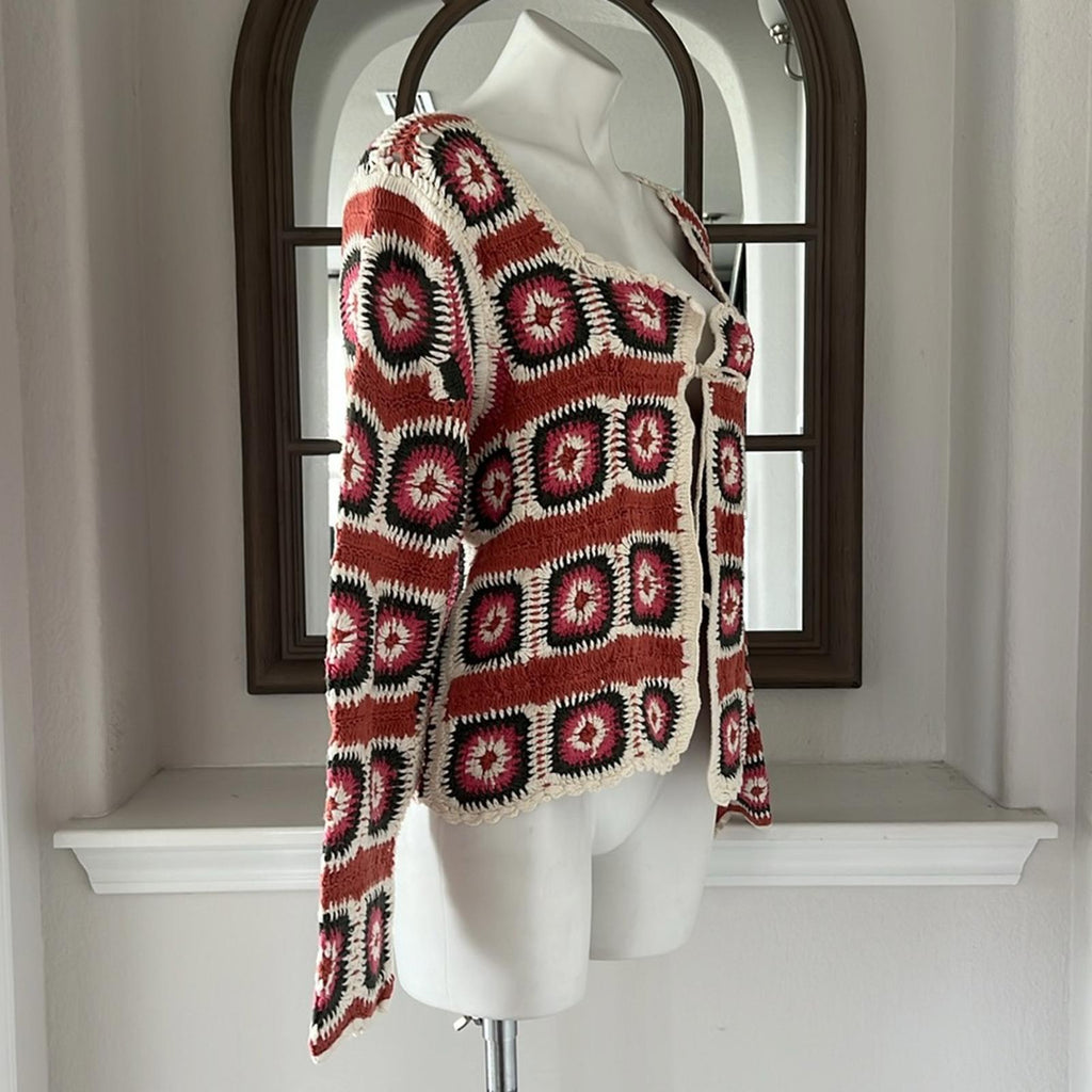 Lucky Brand Geo Crochet Cardigan, NWT, Size L