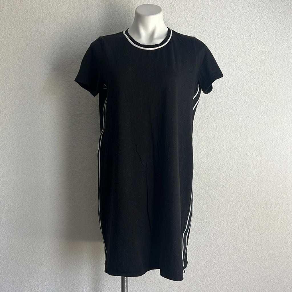 Michael Kors Black Short Sleeve T-Shirt Dress w Tuxedo Stripe, EXCELLENT, Size L