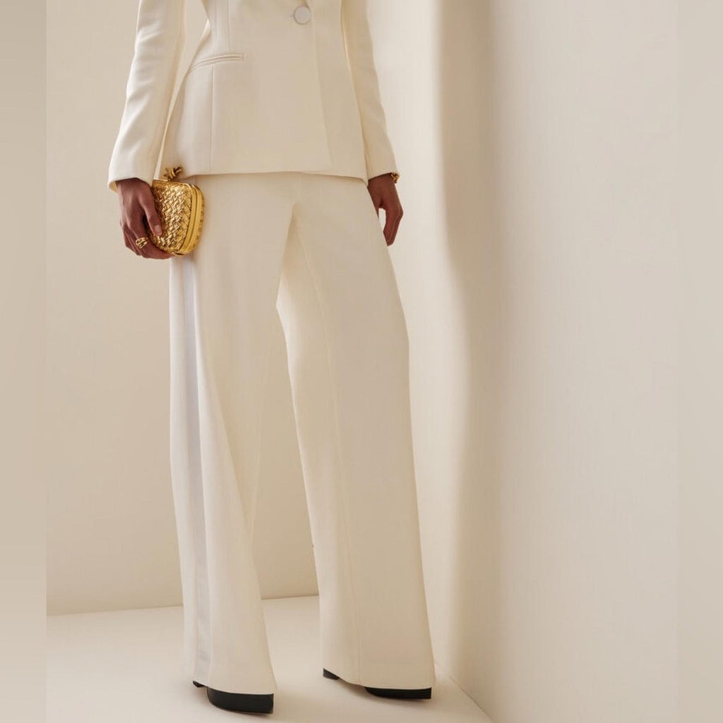 Sergio Hudson Silk Satin-Trimmed Wool-Blend Crepe Wide-Leg Pants Size2 NWT $1225