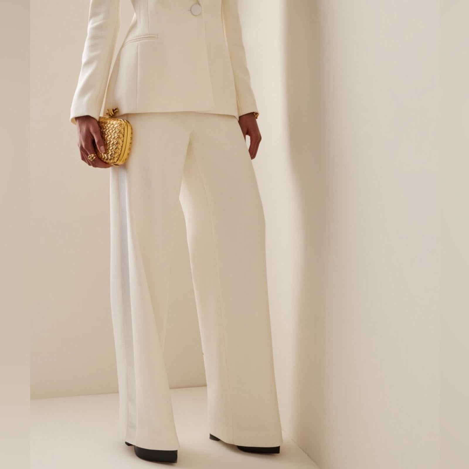 Sergio Hudson Silk Satin-Trimmed Wool-Blend Crepe Wide-Leg Pants Size2 NWT $1225